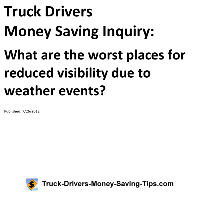 Truck Drivers Money Saving Inquiry for 07-26-2012