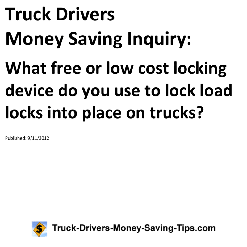 Truck Drivers Money Saving Inquiry for 09-11-2012