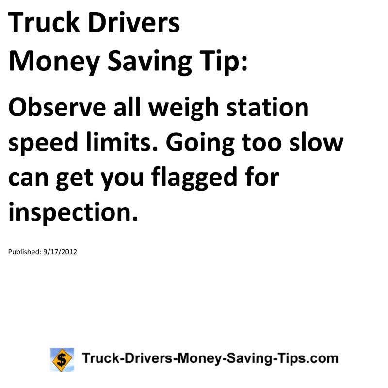 Truck Drivers Money Saving Tip for 09-17-2012