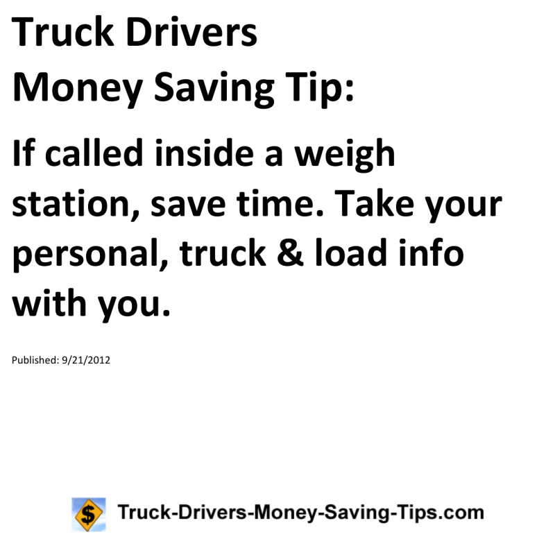 Truck Drivers Money Saving Tip for 09-21-2012