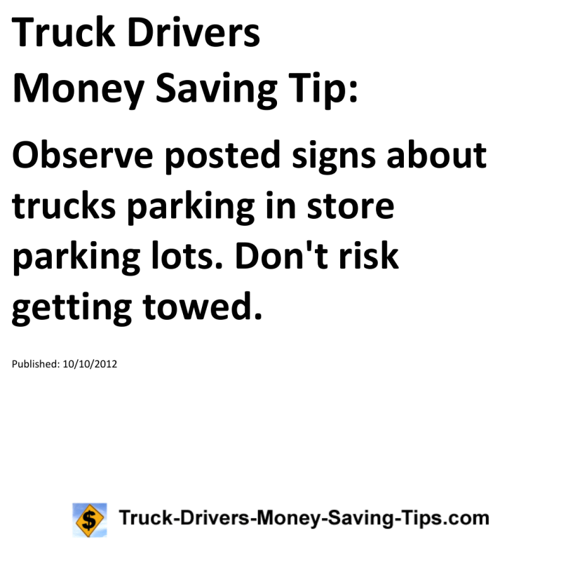 Truck Drivers Money Saving Tip for 10-10-2012