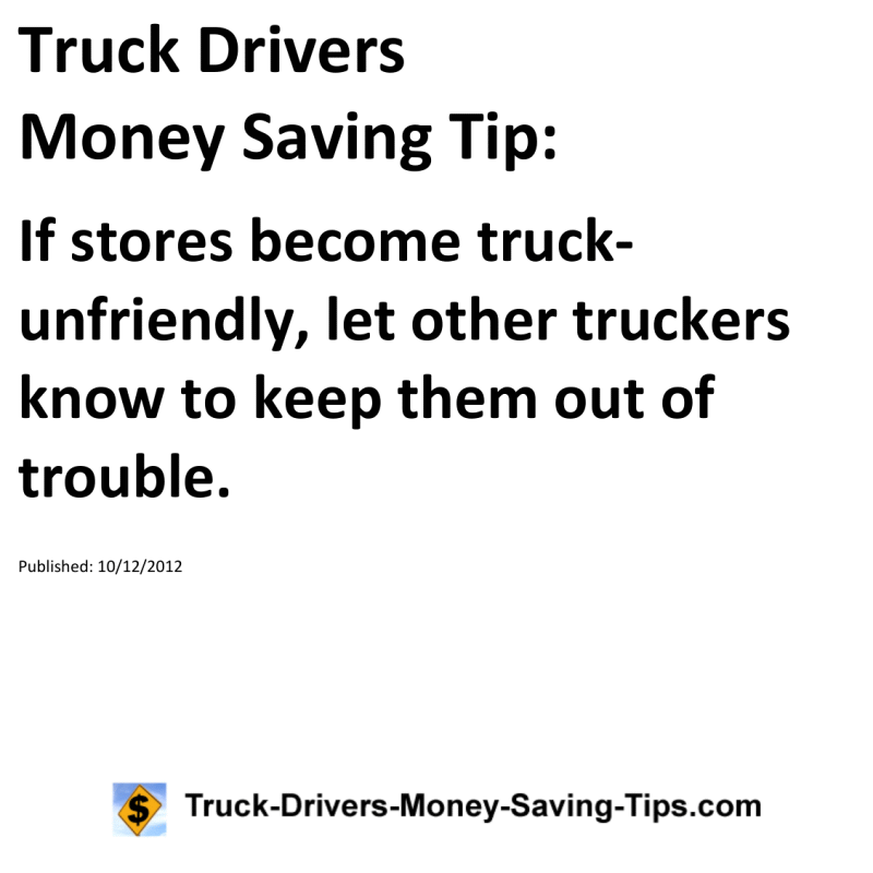 Truck Drivers Money Saving Tip for 10-12-2012