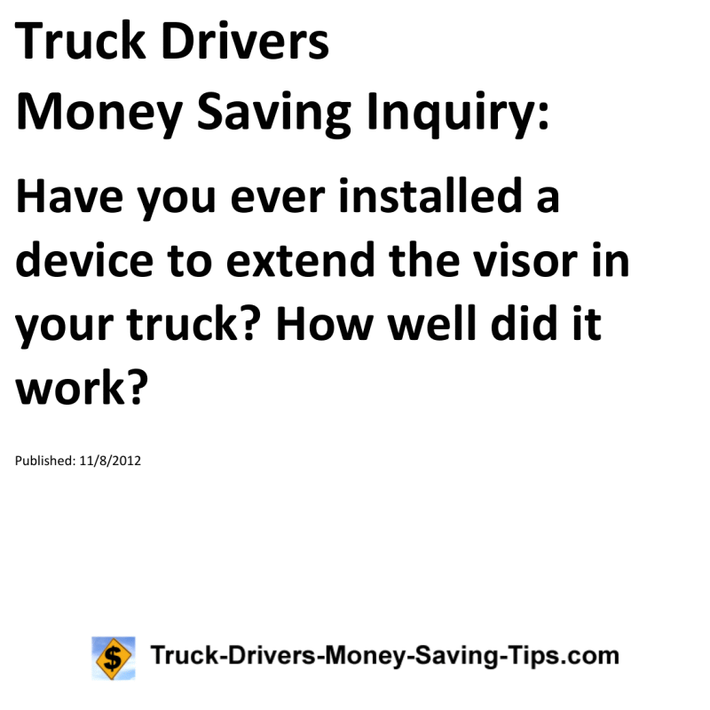 Truck Drivers Money Saving Inquiry for 11-08-2012
