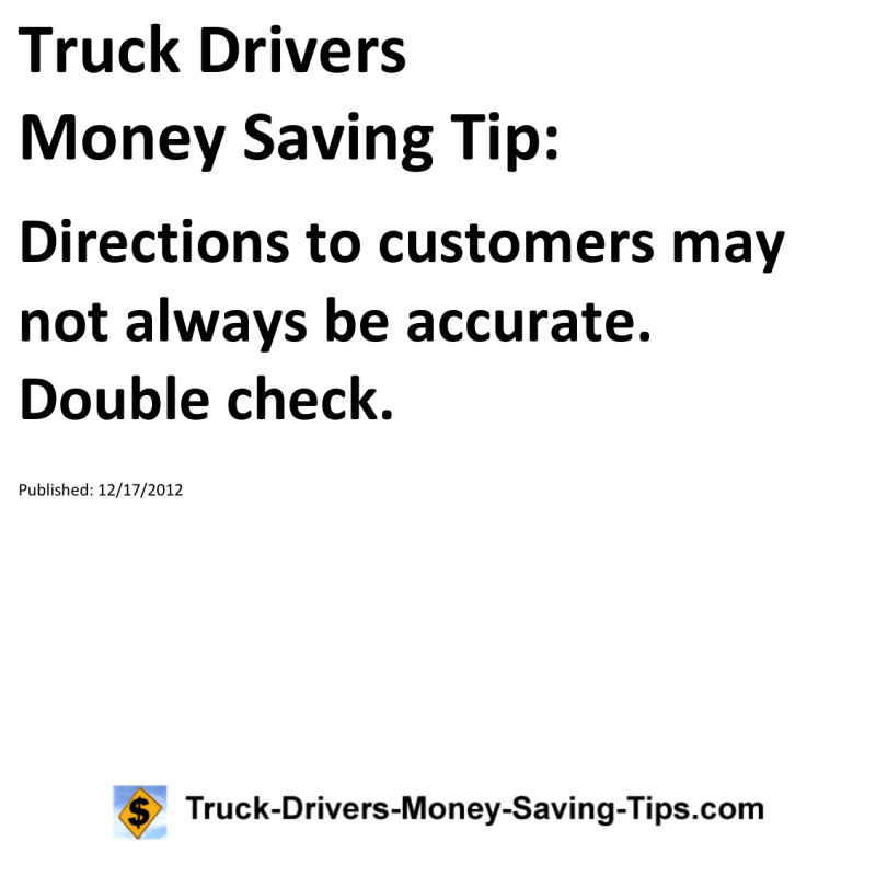 Truck Drivers Money Saving Tip for 12-17-2012