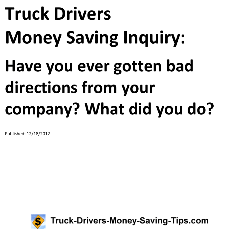 Truck Drivers Money Saving Inquiry for 12-18-2012