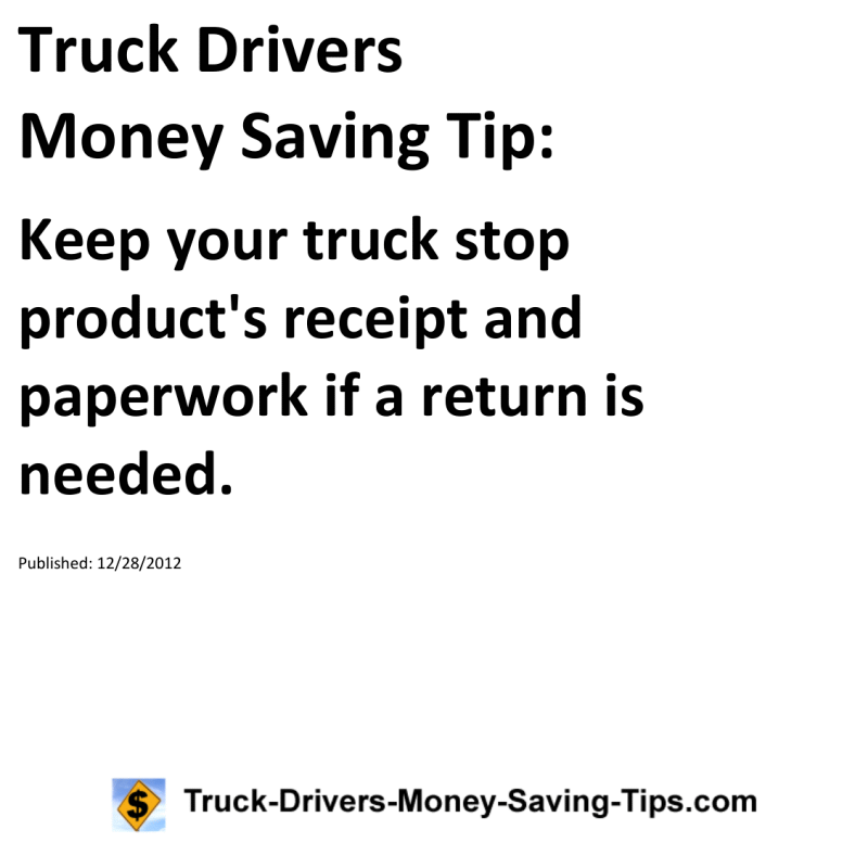 Truck Drivers Money Saving Tip for 12-28-2012