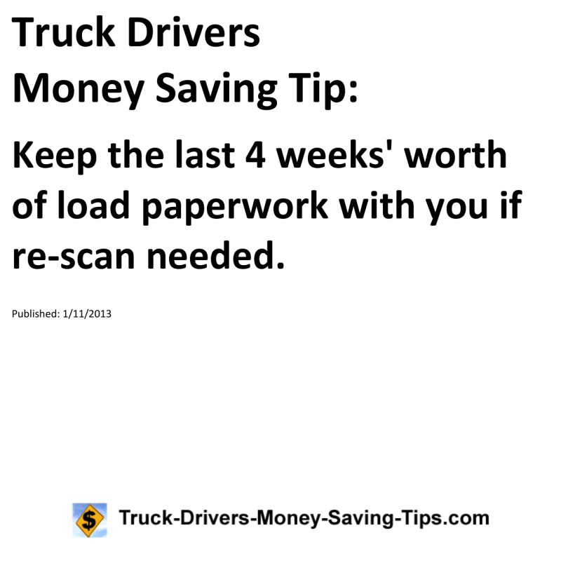 Truck Drivers Money Saving Tip for 01-11-2013