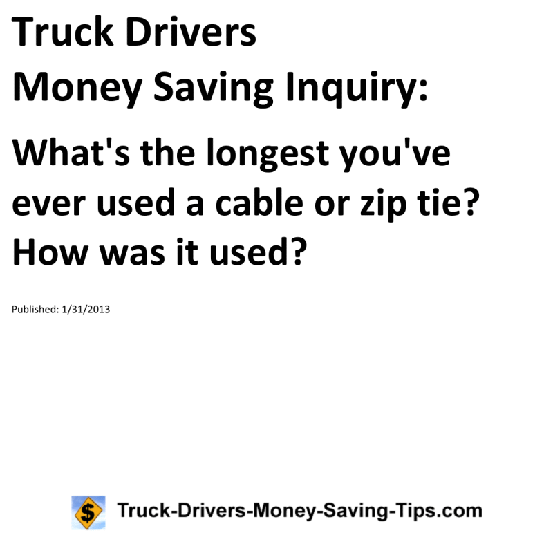 Truck Drivers Money Saving Inquiry for 01-31-2013