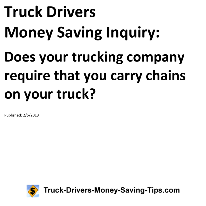 Truck Drivers Money Saving Inquiry for 02-05-2013