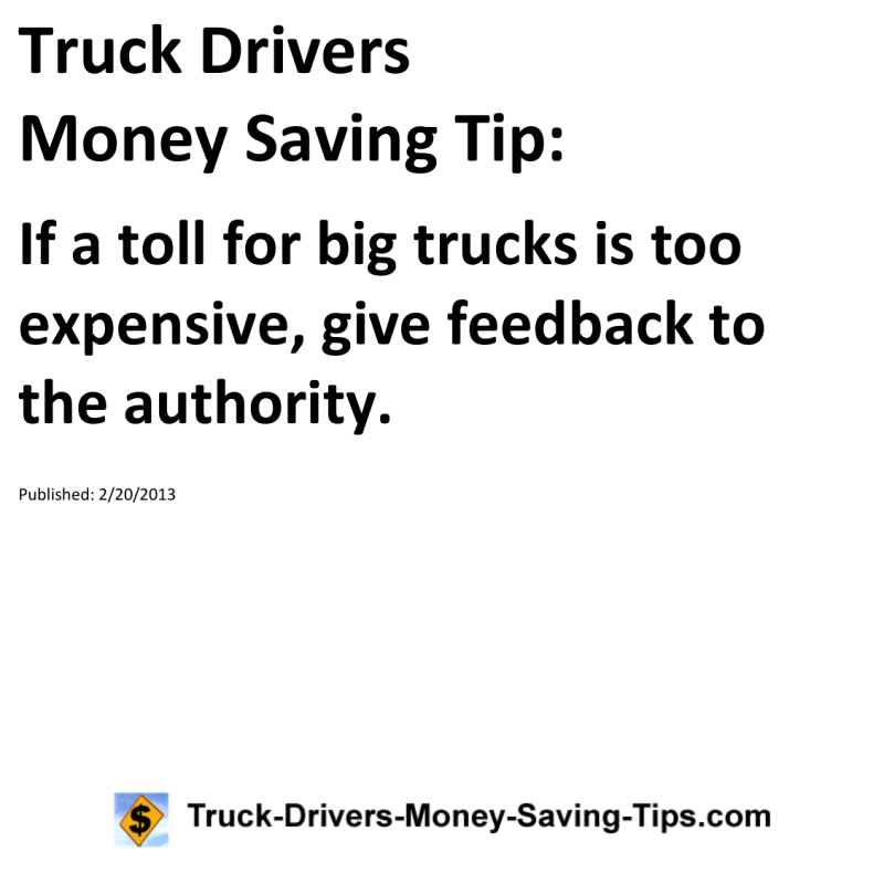 Truck Drivers Money Saving Tip for 02-20-2013