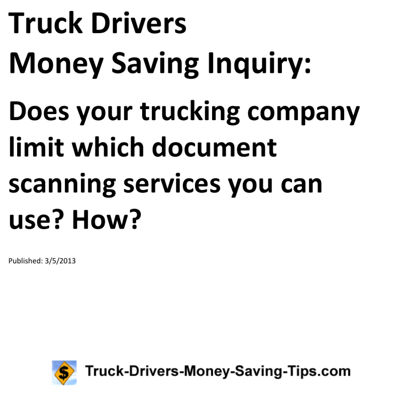 Truck Drivers Money Saving Inquiry for 03-05-2013