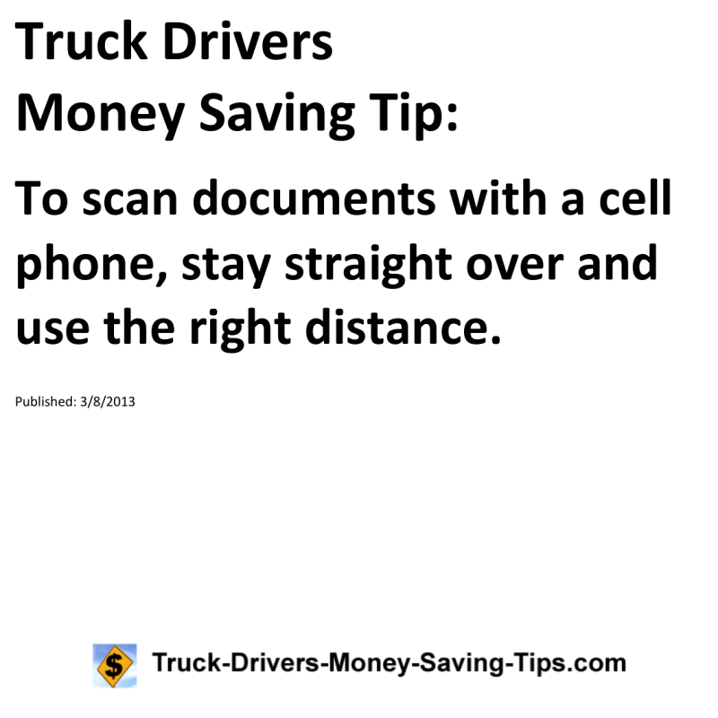 Truck Drivers Money Saving Tip for 03-08-2013