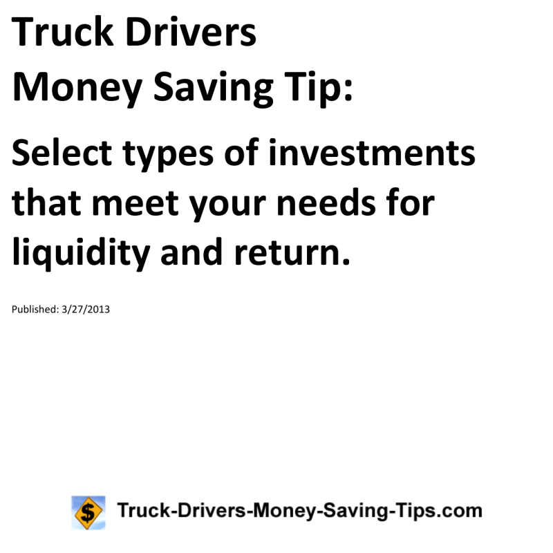 Truck Drivers Money Saving Tip for 03-27-2013