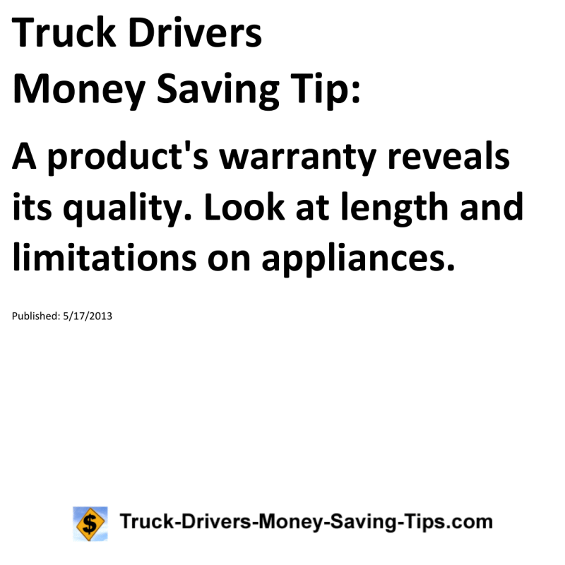 Truck Drivers Money Saving Tip for 05-17-2013