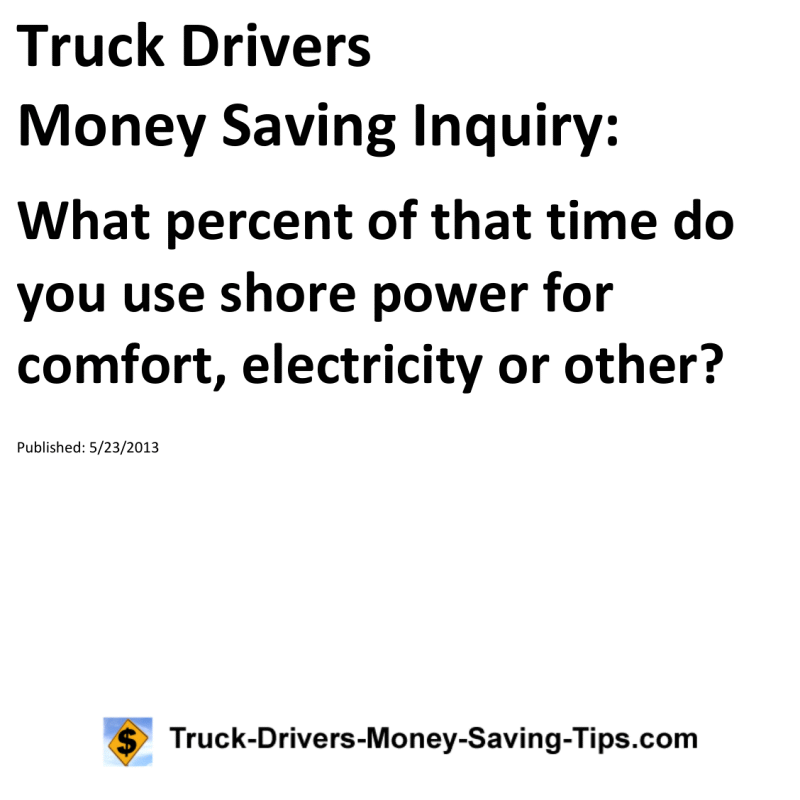 Truck Drivers Money Saving Inquiry for 05-23-2013