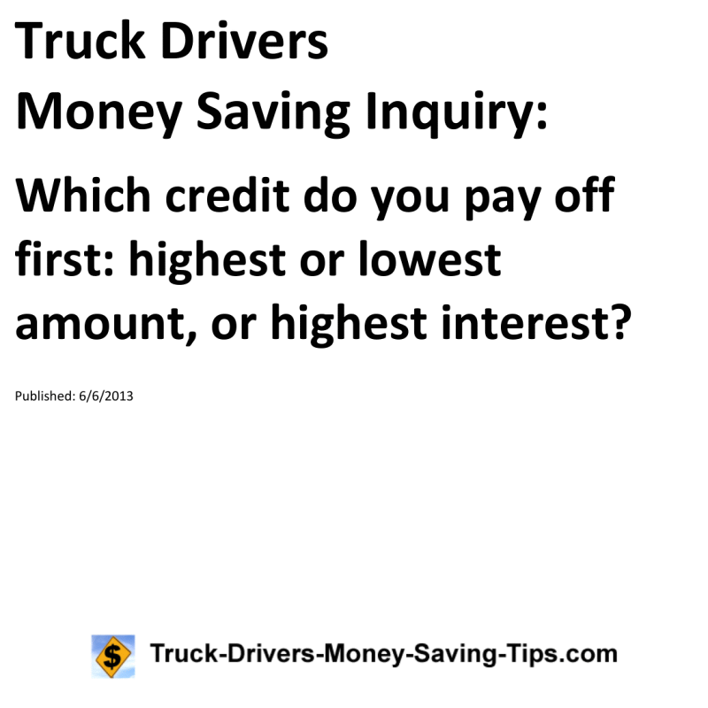 Truck Drivers Money Saving Inquiry for 06-06-2013