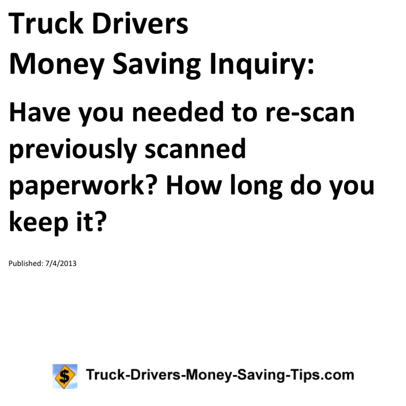 Truck Drivers Money Saving Inquiry for 07-04-2013