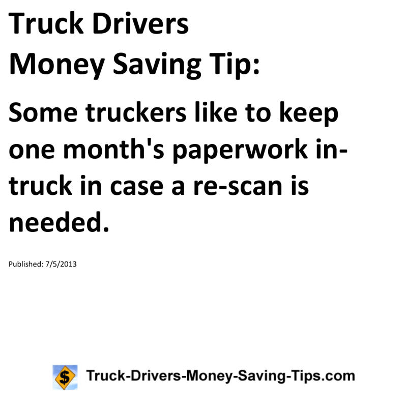 Truck Drivers Money Saving Tip for 07-05-2013