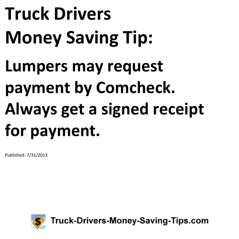 Truck Drivers Money Saving Tip for 07-31-2013