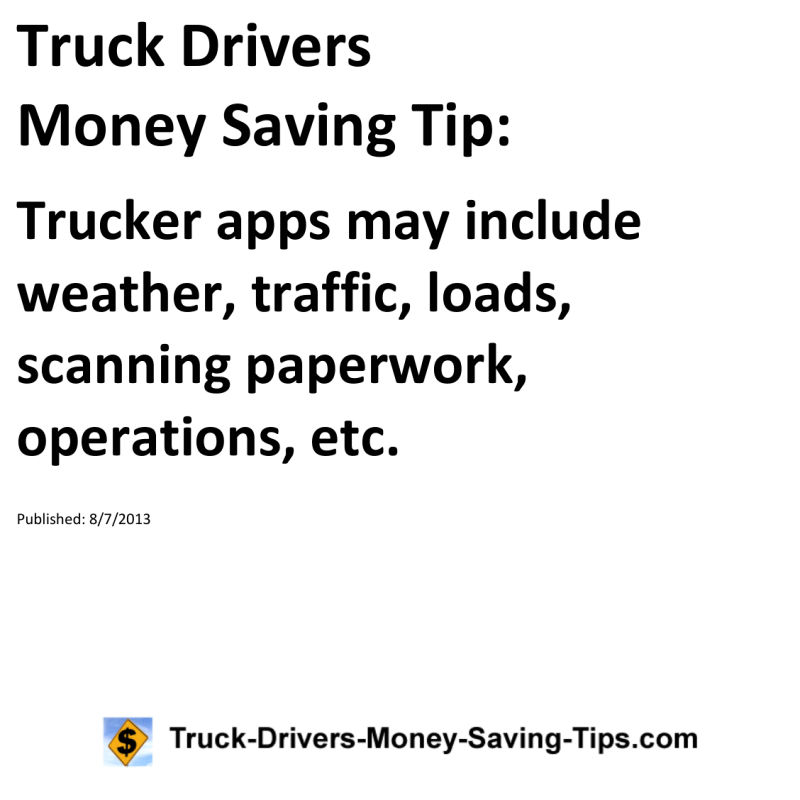 Truck Drivers Money Saving Tip for 08-07-2013