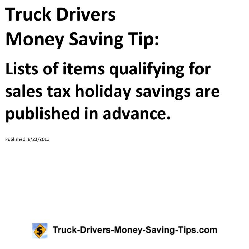 Truck Drivers Money Saving Tip for 08-23-2013