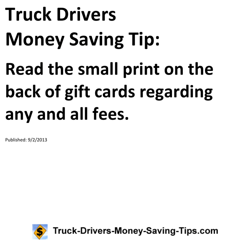 Truck Drivers Money Saving Tip for 09-02-2013
