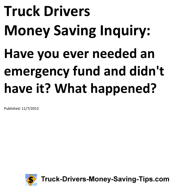 Truck Drivers Money Saving Inquiry for 11-07-2013