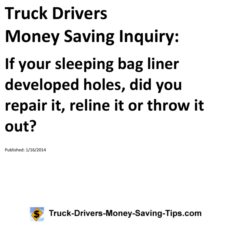 Truck Drivers Money Saving Inquiry for 01-16-2014