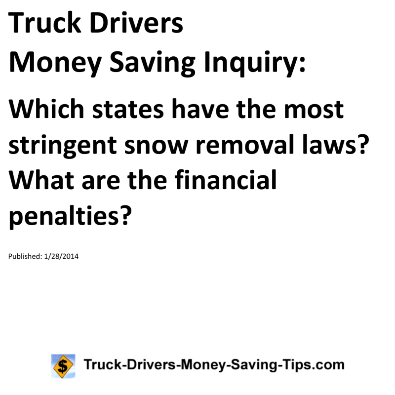 Truck Drivers Money Saving Inquiry for 01-28-2014