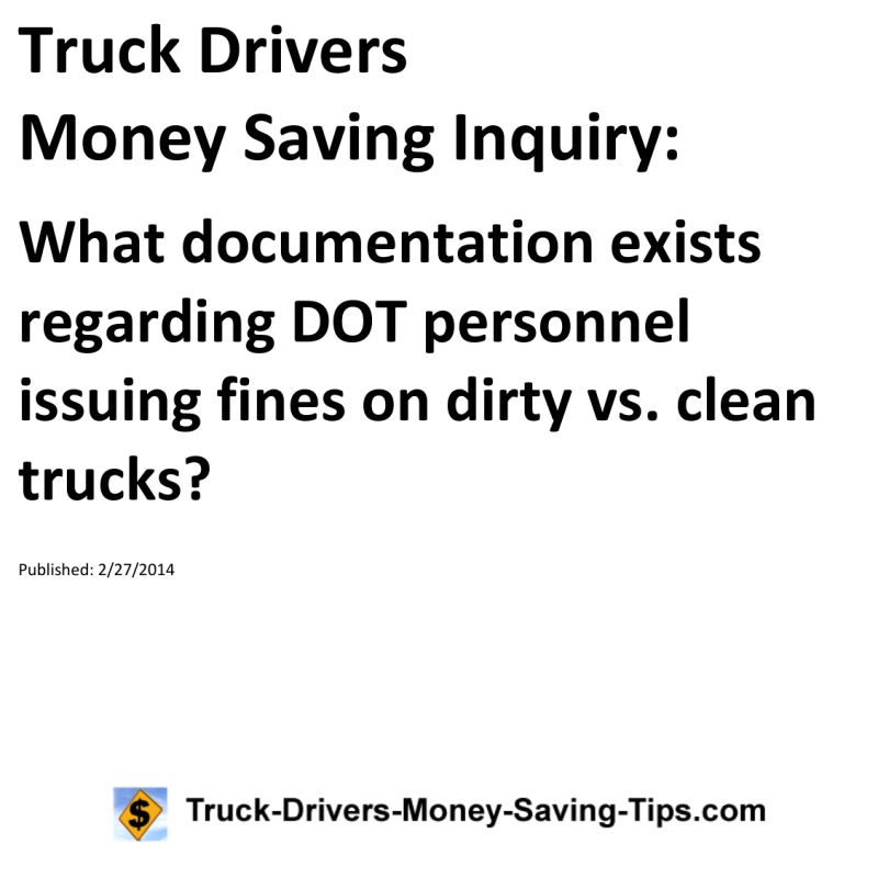 Truck Drivers Money Saving Inquiry for 02-27-2014