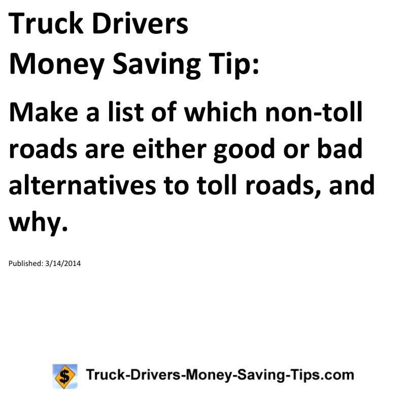 Truck Drivers Money Saving Tip for 03-14-2014