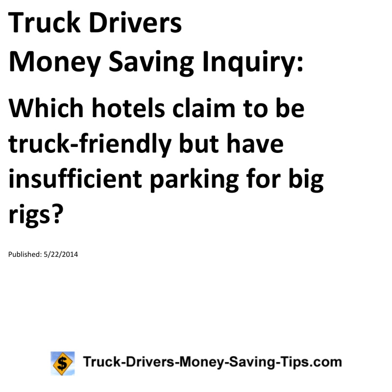 Truck Drivers Money Saving Inquiry for 05-22-2014