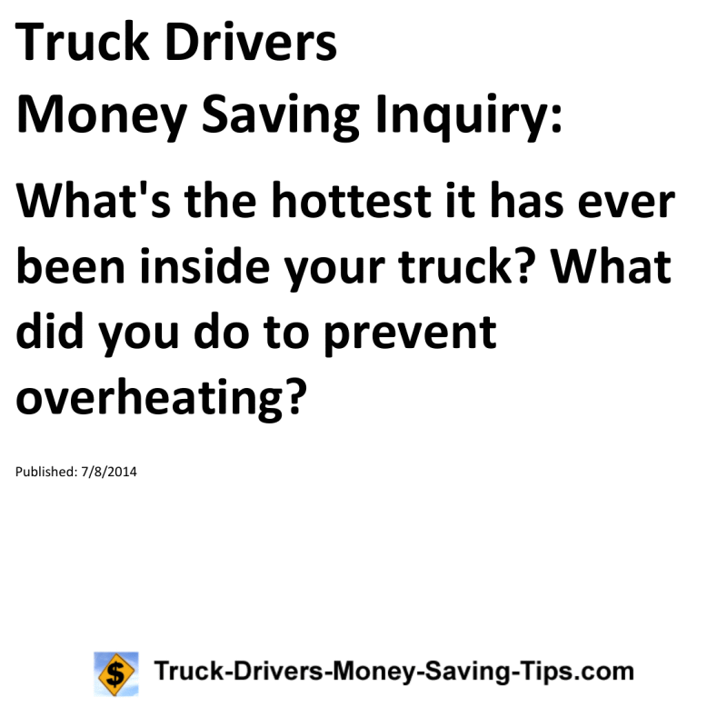 Truck Drivers Money Saving Inquiry for 07-08-2014