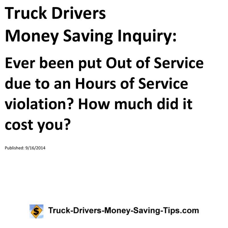 Truck Drivers Money Saving Inquiry for 09-16-2014