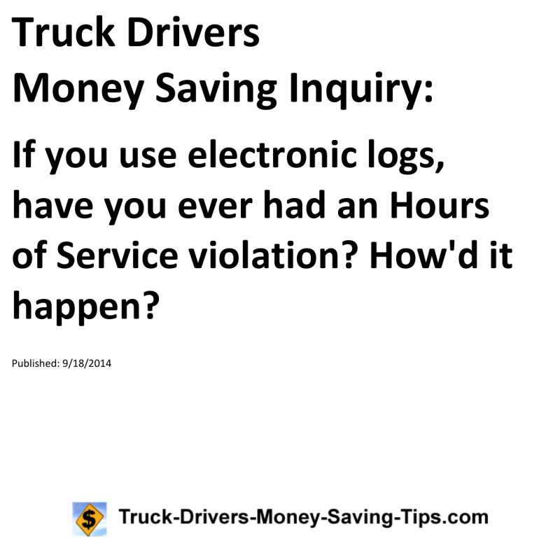 Truck Drivers Money Saving Inquiry for 09-18-2014