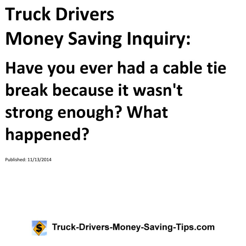 Truck Drivers Money Saving Inquiry for 11-13-2014