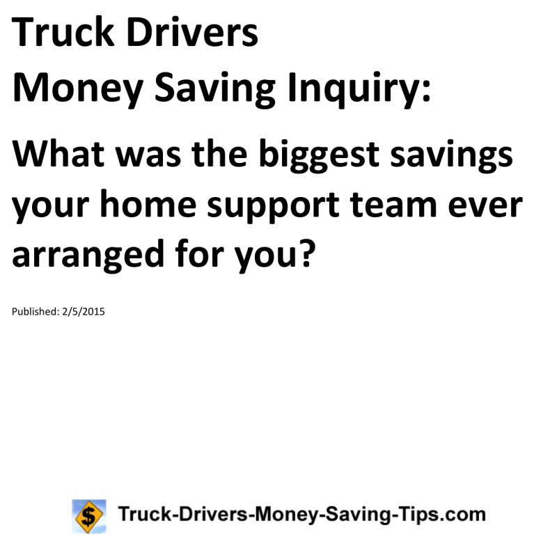 Truck Drivers Money Saving Inquiry for 02-05-2015