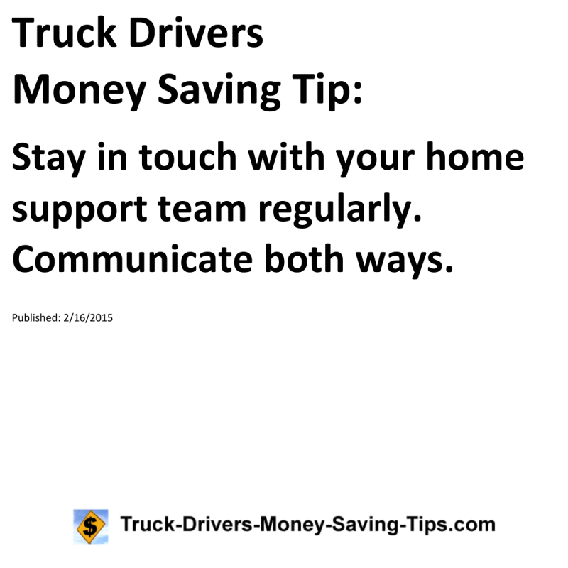Truck Drivers Money Saving Tip for 02-16-2015