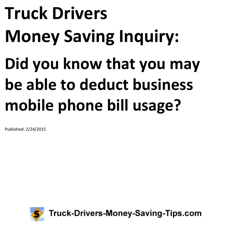 Truck Drivers Money Saving Inquiry for 02-24-2015