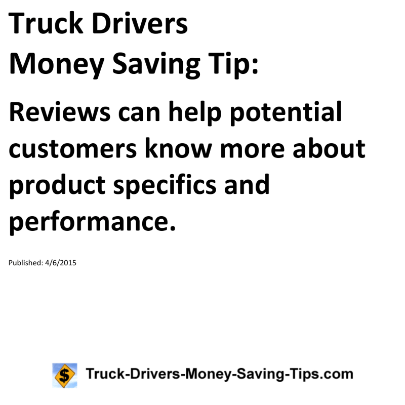 Truck Drivers Money Saving Tip for 04-06-2015