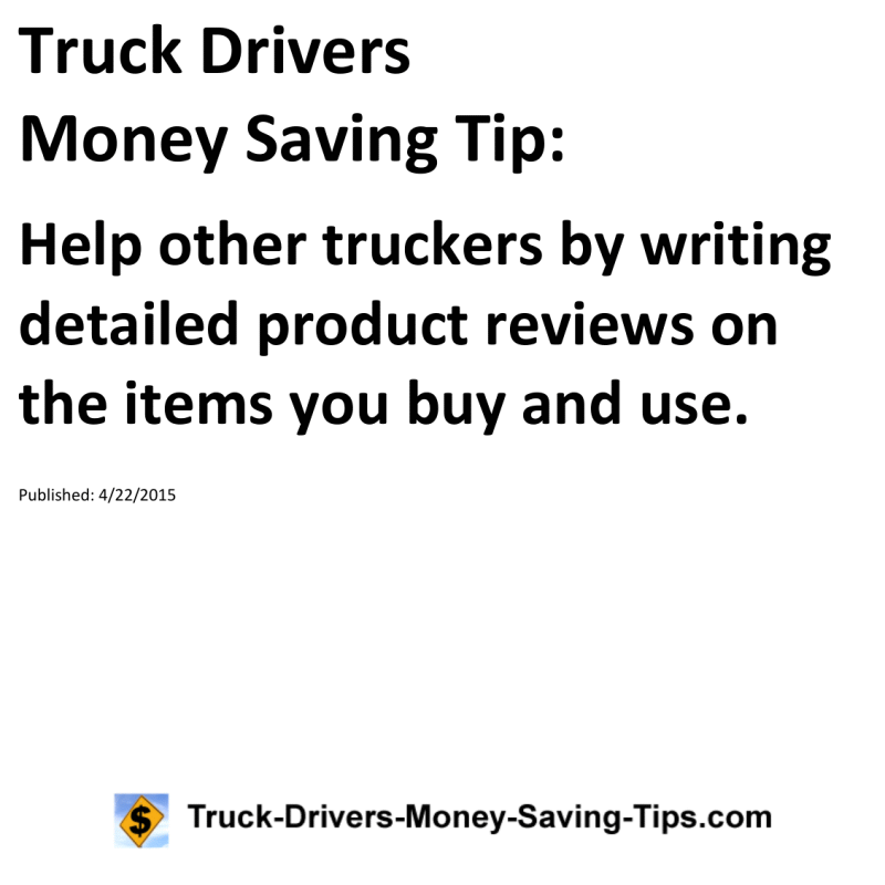 Truck Drivers Money Saving Tip for 04-22-2015