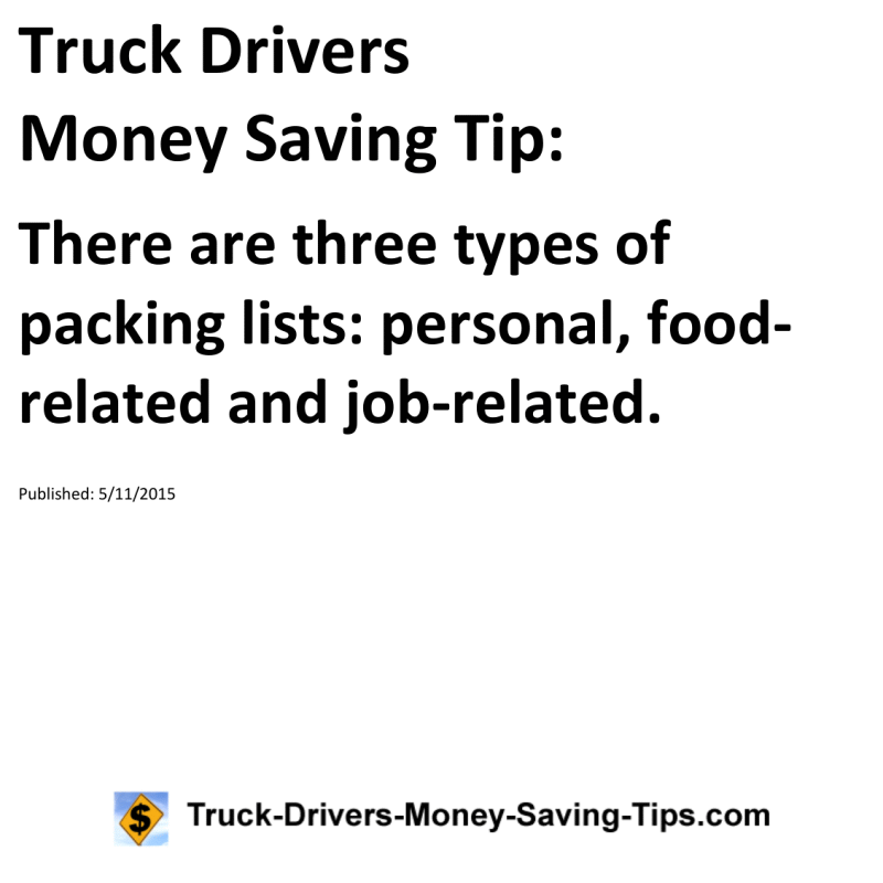 Truck Drivers Money Saving Tip for 05-11-2015