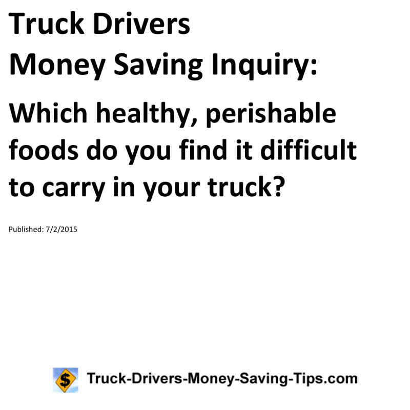 Truck Drivers Money Saving Inquiry for 07-02-2015