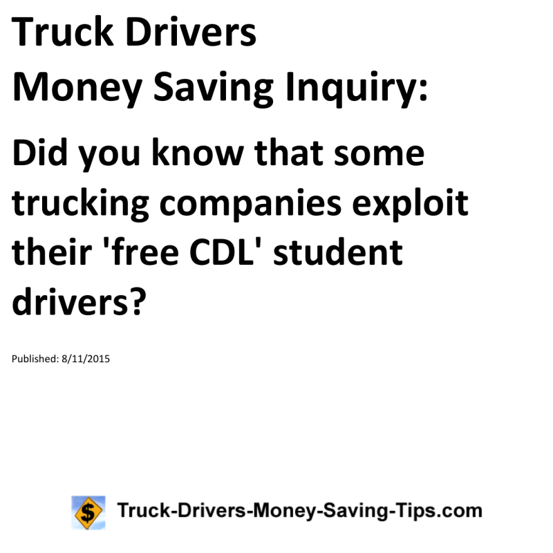 Truck Drivers Money Saving Inquiry for 08-11-2015