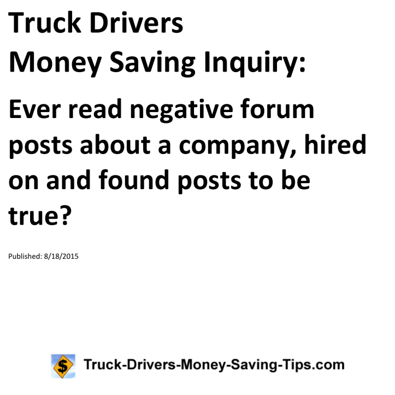 Truck Drivers Money Saving Inquiry for 08-18-2015