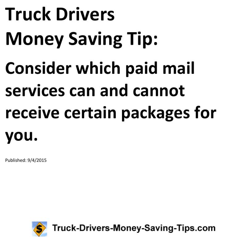 Truck Drivers Money Saving Tip for 09-04-2015