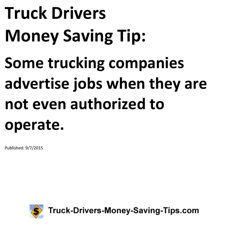 Truck Drivers Money Saving Tip for 09-07-2015