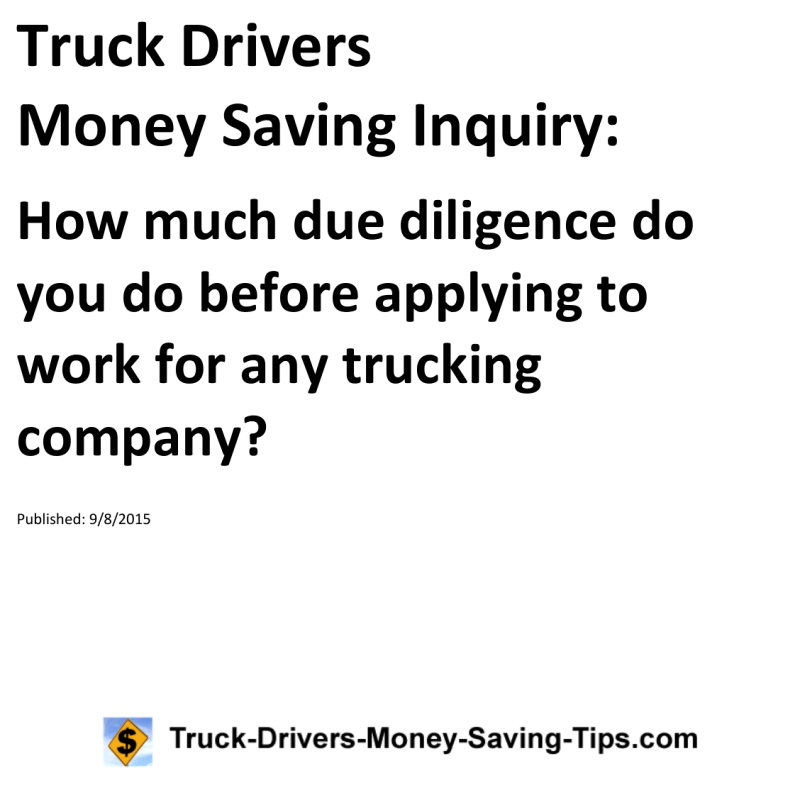 Truck Drivers Money Saving Inquiry for 09-08-2015