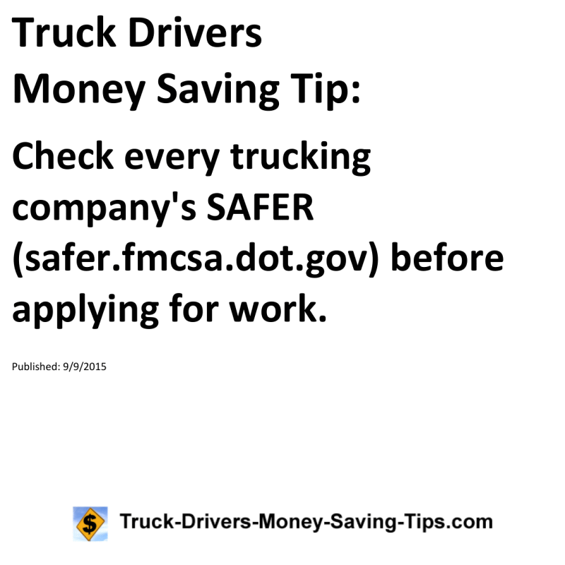 Truck Drivers Money Saving Tip for 09-09-2015