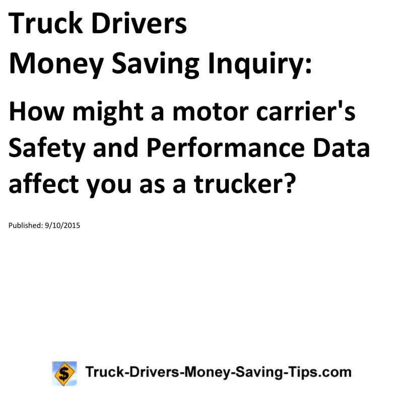 Truck Drivers Money Saving Inquiry for 09-10-2015